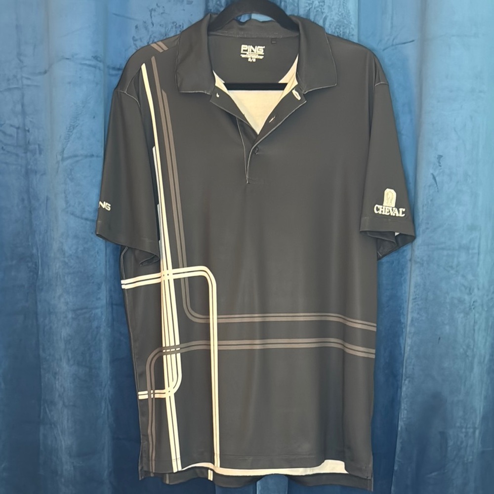 EUC Ping Men’s Black Golf Polo Shirt Moisture-Wicking Athletic Wear Cheval CC